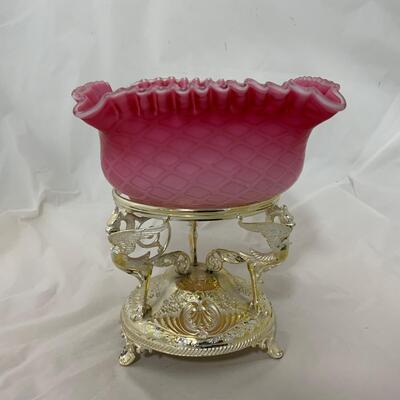 .117. Art Glass Brideâ€™s Bowl | Re-Silvered Stand | c. 1890
