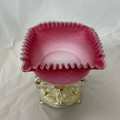 .117. Art Glass Brideâ€™s Bowl | Re-Silvered Stand | c. 1890