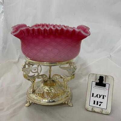 .117. Art Glass Brideâ€™s Bowl | Re-Silvered Stand | c. 1890