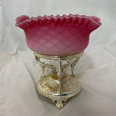 .117. Art Glass Brideâ€™s Bowl | Re-Silvered Stand | c. 1890