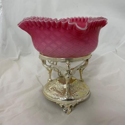 .117. Art Glass Brideâ€™s Bowl | Re-Silvered Stand | c. 1890