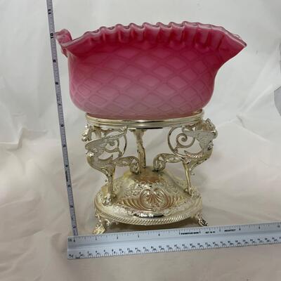 .117. Art Glass Brideâ€™s Bowl | Re-Silvered Stand | c. 1890