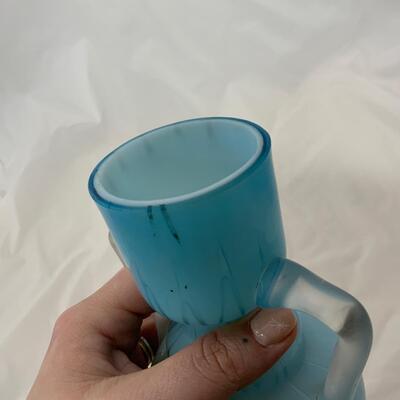 .118. Blue Herringbone Double Handled Satin Vase | c. 1900