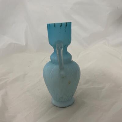 .118. Blue Herringbone Double Handled Satin Vase | c. 1900