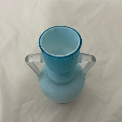 .118. Blue Herringbone Double Handled Satin Vase | c. 1900