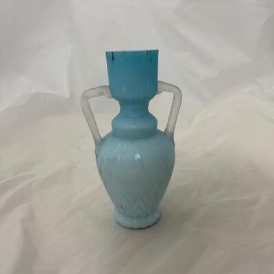 .118. Blue Herringbone Double Handled Satin Vase | c. 1900