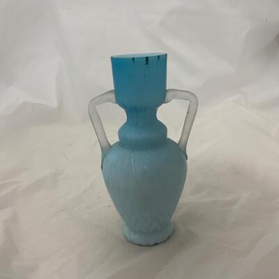 .118. Blue Herringbone Double Handled Satin Vase | c. 1900