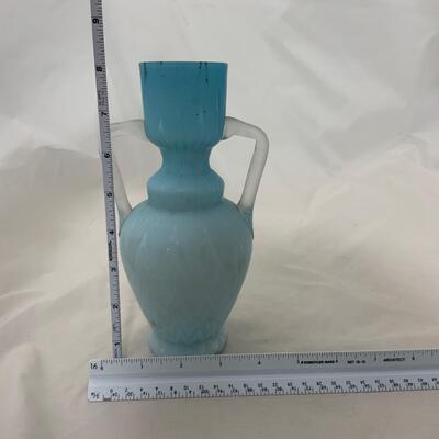 .118. Blue Herringbone Double Handled Satin Vase | c. 1900