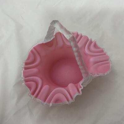.120. Pink Satin Glass Basket | c. 1900