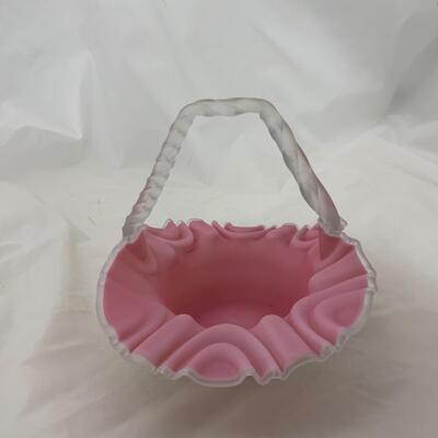 .120. Pink Satin Glass Basket | c. 1900