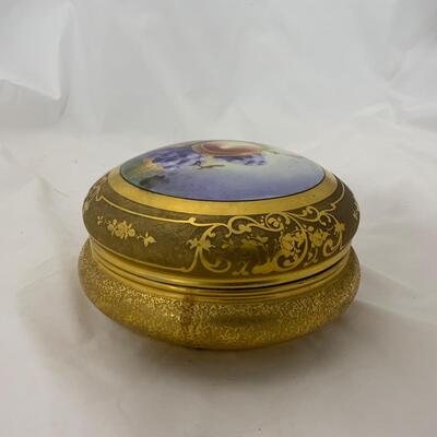 .129. 22k Goldware Covered Dish | Hand Painted | c. 1890