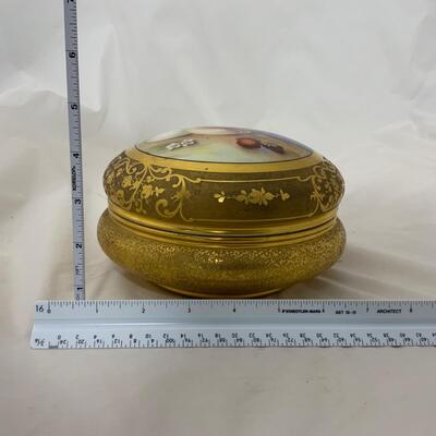 .129. 22k Goldware Covered Dish | Hand Painted | c. 1890
