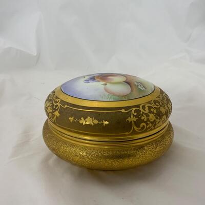 .129. 22k Goldware Covered Dish | Hand Painted | c. 1890