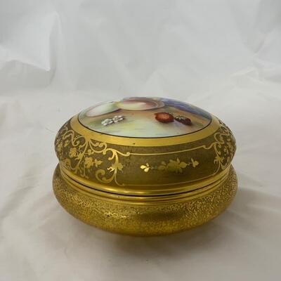 .129. 22k Goldware Covered Dish | Hand Painted | c. 1890