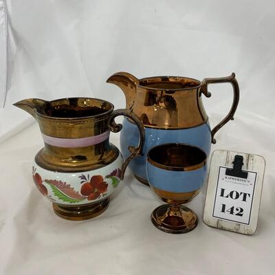 .142. Copper Lustre Pitchers and Goblet | c. 1850