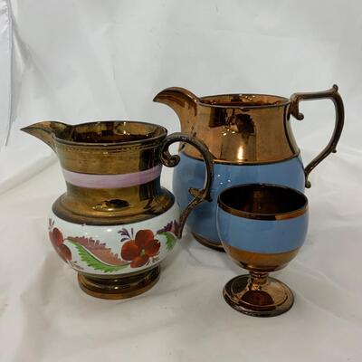 .142. Copper Lustre Pitchers and Goblet | c. 1850