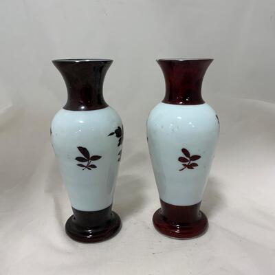.161. Bohemian Flash on Milk Glass Vases | c. 1860