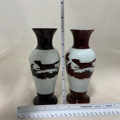.161. Bohemian Flash on Milk Glass Vases | c. 1860