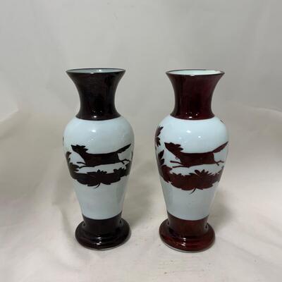 .161. Bohemian Flash on Milk Glass Vases | c. 1860