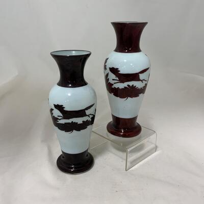 .161. Bohemian Flash on Milk Glass Vases | c. 1860