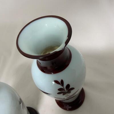 .161. Bohemian Flash on Milk Glass Vases | c. 1860