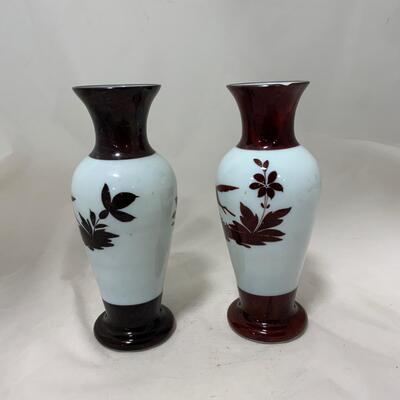 .161. Bohemian Flash on Milk Glass Vases | c. 1860