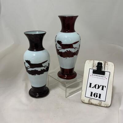 .161. Bohemian Flash on Milk Glass Vases | c. 1860