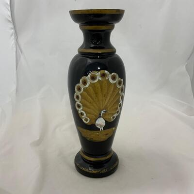 .187. Rare Find | Black Amethyst Vase | Peacock | c. 1880