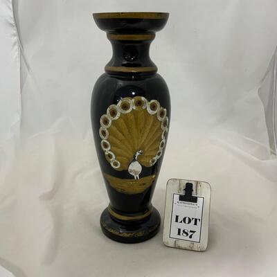 .187. Rare Find | Black Amethyst Vase | Peacock | c. 1880
