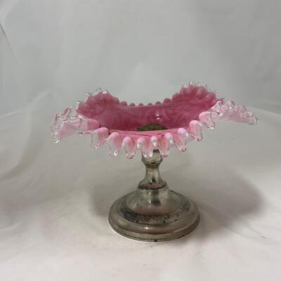 .202. Pink Art Glass Ruffled Bowl Compote | c. 1890