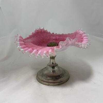 .202. Pink Art Glass Ruffled Bowl Compote | c. 1890