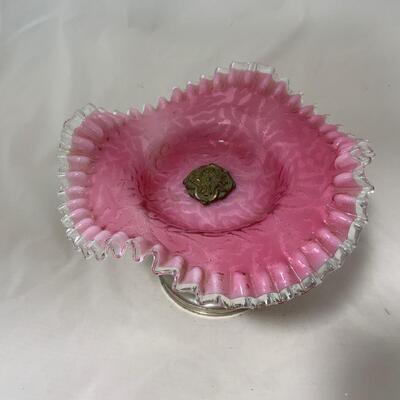 .202. Pink Art Glass Ruffled Bowl Compote | c. 1890
