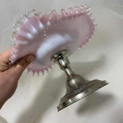 .202. Pink Art Glass Ruffled Bowl Compote | c. 1890
