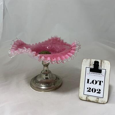 .202. Pink Art Glass Ruffled Bowl Compote | c. 1890