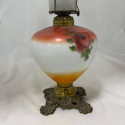 .204. Orange Floral Kerosene Lamp | c. 1890