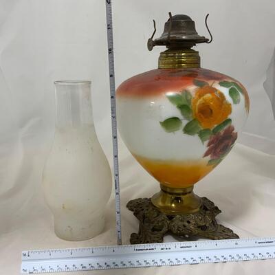 .204. Orange Floral Kerosene Lamp | c. 1890
