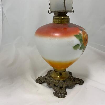 .204. Orange Floral Kerosene Lamp | c. 1890