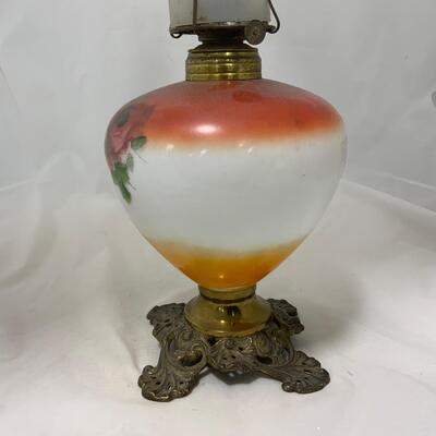 .204. Orange Floral Kerosene Lamp | c. 1890