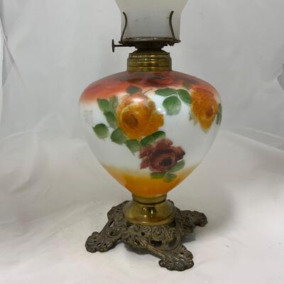 .204. Orange Floral Kerosene Lamp | c. 1890