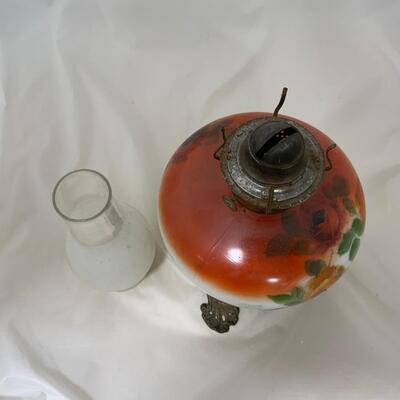 .204. Orange Floral Kerosene Lamp | c. 1890