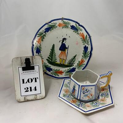 .214. Quimper Plate | Cup & Saucer | c. 1900