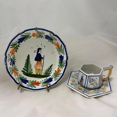 .214. Quimper Plate | Cup & Saucer | c. 1900