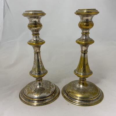 .215. Silver over Brass Candlestick Pair | c. 1870
