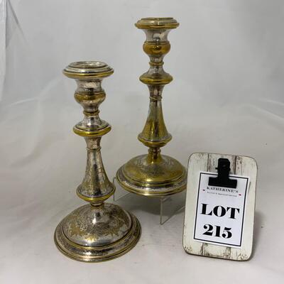 .215. Silver over Brass Candlestick Pair | c. 1870