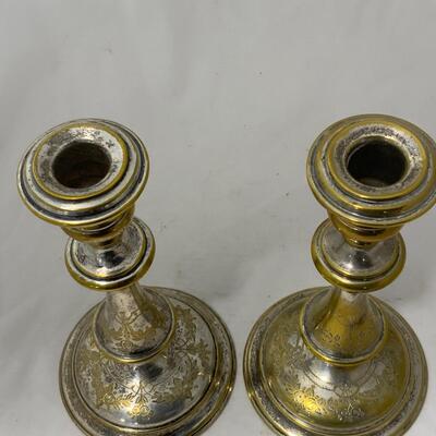 .215. Silver over Brass Candlestick Pair | c. 1870