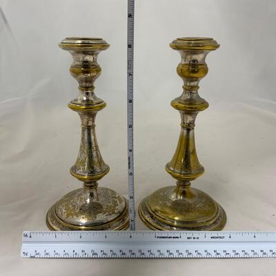 .215. Silver over Brass Candlestick Pair | c. 1870