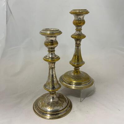 .215. Silver over Brass Candlestick Pair | c. 1870