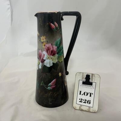 .226. Large Glass Hand Painted | Handled Vase | c. 1880