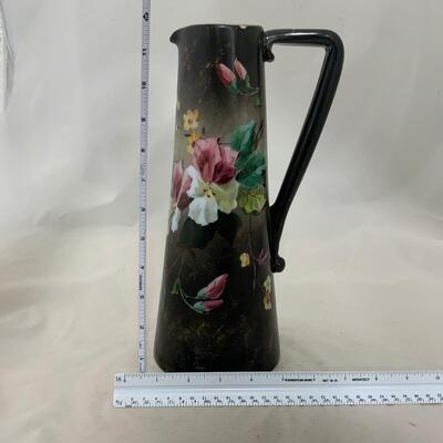 .226. Large Glass Hand Painted | Handled Vase | c. 1880
