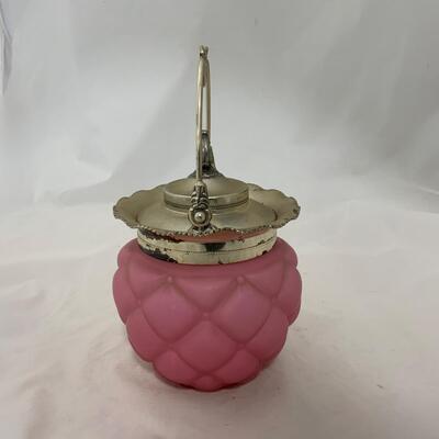 .227. Quilted Pink Glass Cracker Jar | c. 1890